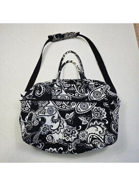 Vera Bradley Quilted Large Travel Duffel Bag Black White Floral Paisley Carry On